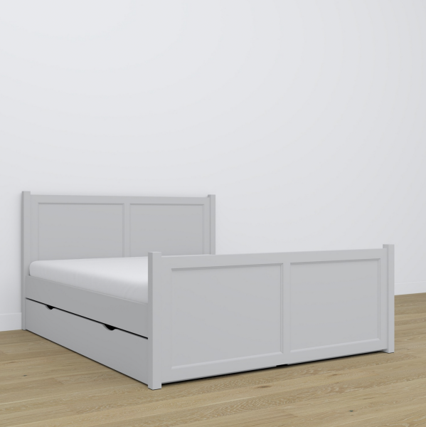 Doppelbett mit Stauraum, aus Vollholz in grau - artigo.at