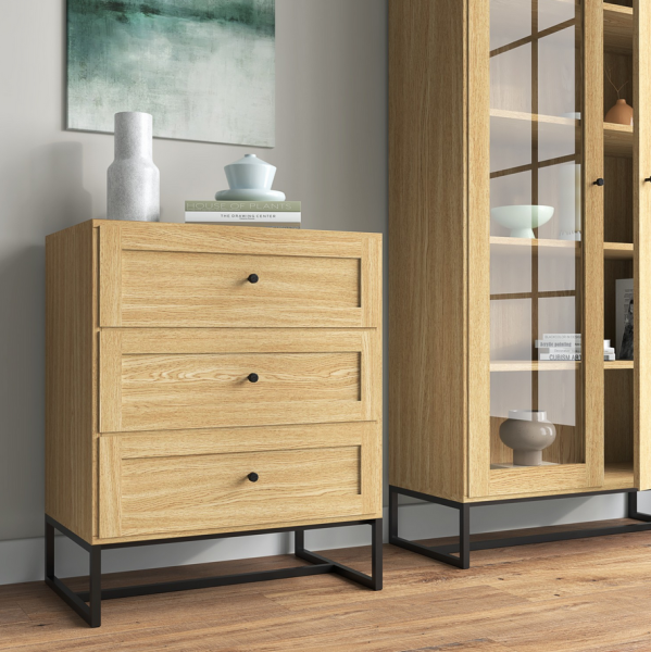 Kommode mit 3 Schubladen, Eichenholz, Gestell aus Stahl, Loft Stil - artigo.at