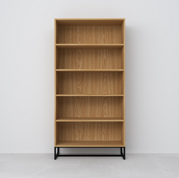 Breites Bücherregal Lofty aus Eichenholz, Gestell aus pulverbeschichtetem Stahl - artigo.at
